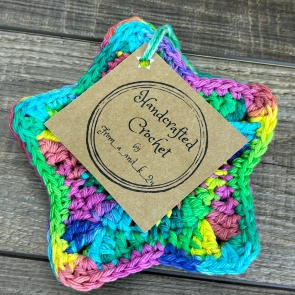 Rainbow‎ Star Cup Mug Coasters Set of 4 Handcrafted Crochet by Seller Cotton